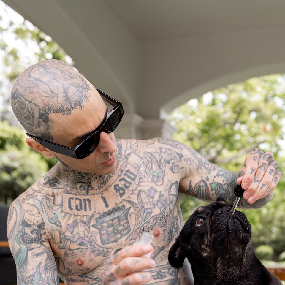 Travis Barker & Louis with our Barker Wellness Pet Tincture